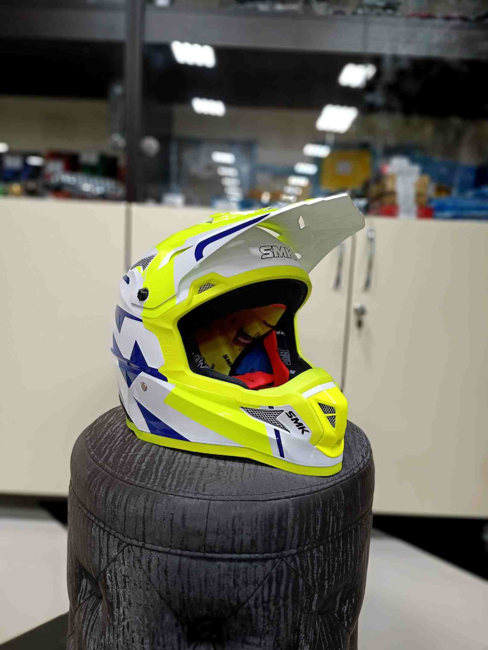 Шлем мото SMK ALLTERRA X-POWER, цвет салатовый/белый/синий (L) 